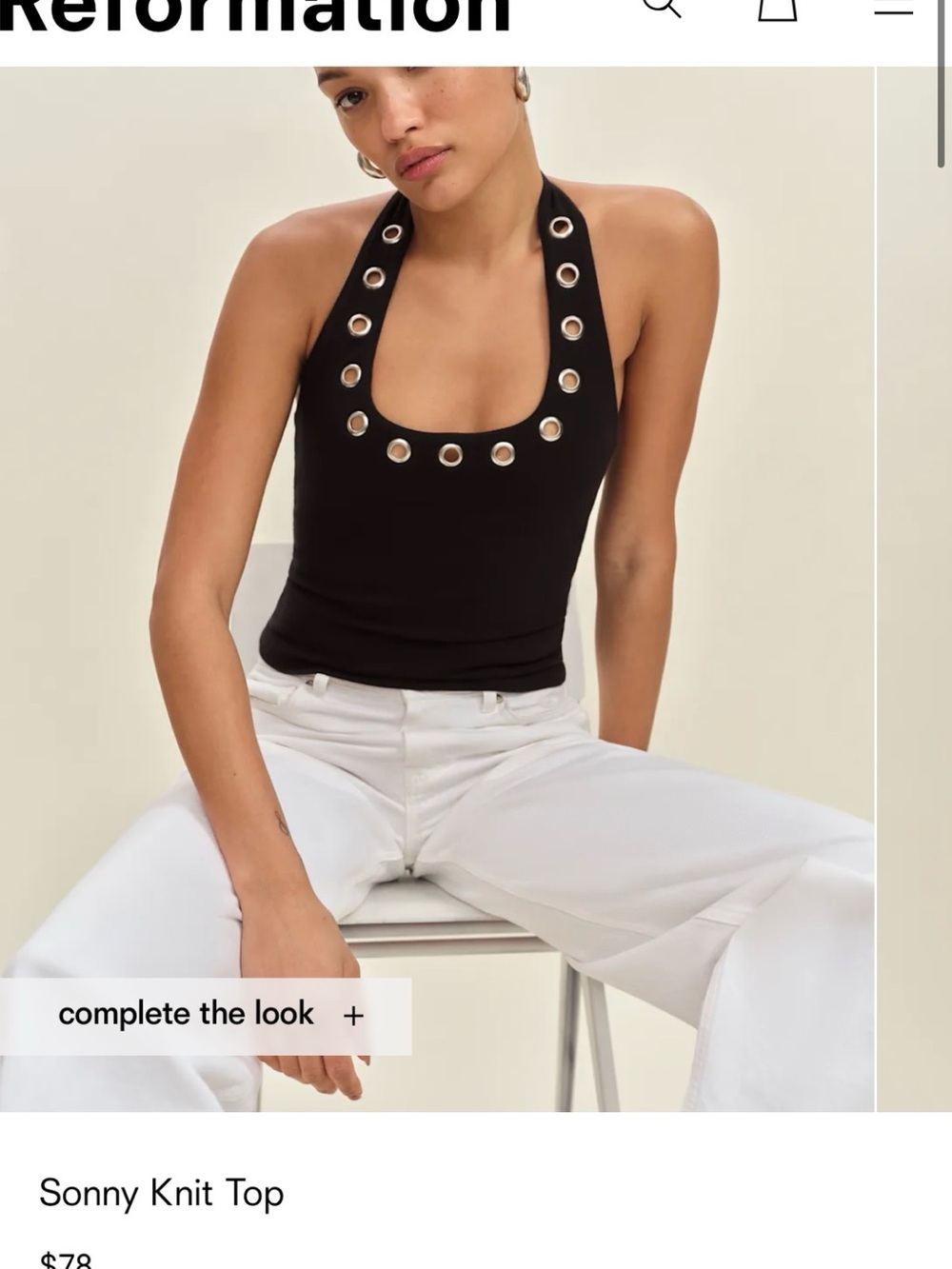 Reformation Sonny Grommet Halter Tank Top — Black